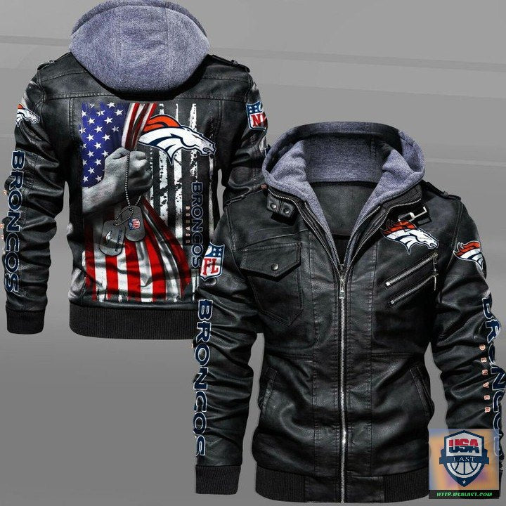 Denver Broncos Military Dog Tag Leather Jacket - HVsun