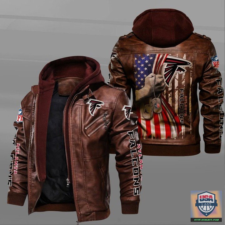 Atlanta Falcons Military Dog Tag Leather Jacket - HVsun