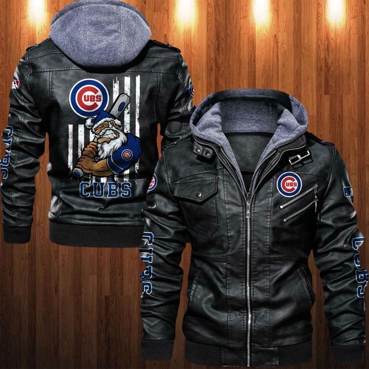 Chicago Cubs Leather Jacket Angry Santa Claus - HVsun