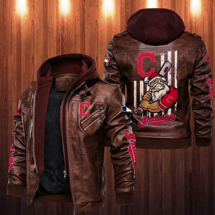 Cleveland Indians Leather Jacket Angry Santa Claus - USALast