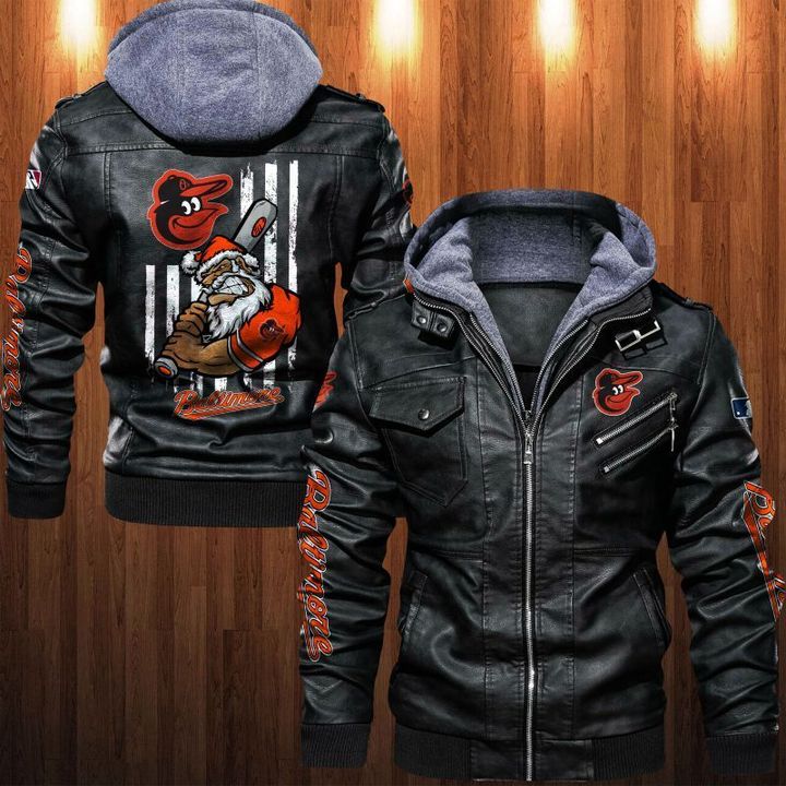 Baltimore Orioles Leather Jacket Angry Santa Claus - HVsun