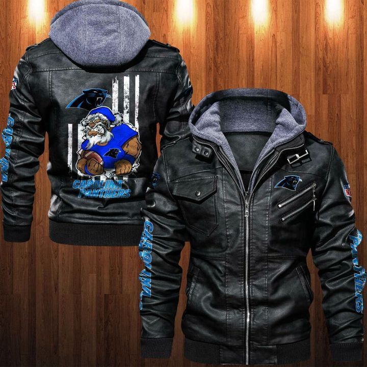 Carolina Panthers Leather Jacket Angry Santa Claus - HVsun