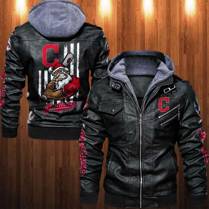 Cleveland Indians Leather Jacket Angry Santa Claus - HVsun