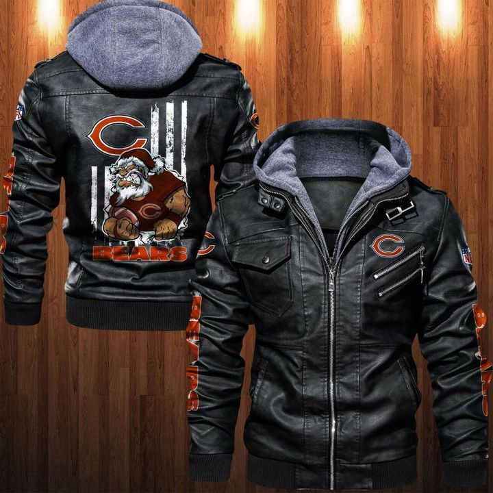 Chicago Bears Leather Jacket Angry Santa Claus - HVsun