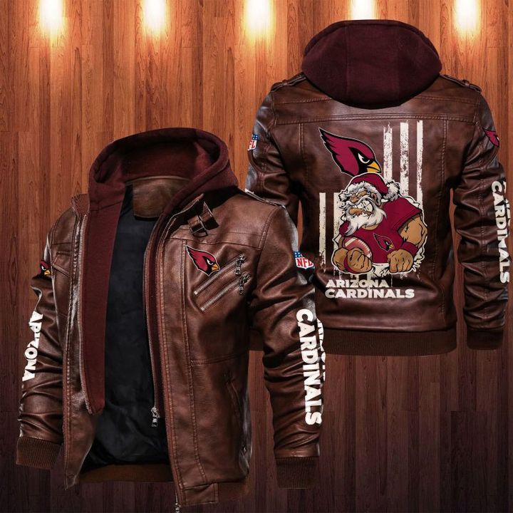 Arizona Cardinals Leather Jacket Angry Santa Claus - HVsun