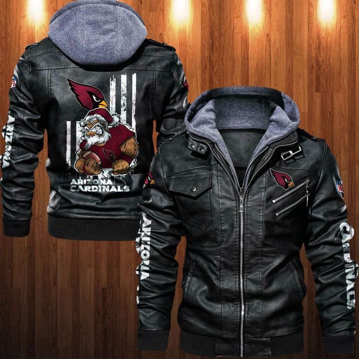 Arizona Cardinals Leather Jacket Angry Santa Claus - HVsun