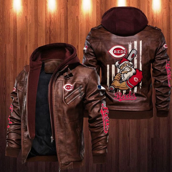 Cincinnati Reds Leather Jacket Angry Santa Claus - HVsun