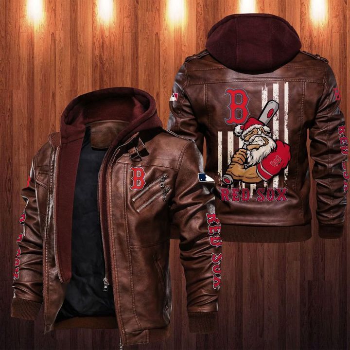 Boston Red Sox Leather Jacket Angry Santa Claus - HVsun