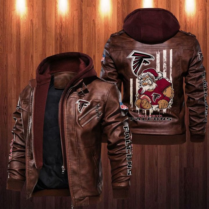 Atlanta Falcons Leather Jacket Angry Santa Claus - HVsun