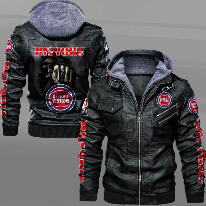 Detroit Pistons Leather Jacket Dead Skull In Back - HVsun