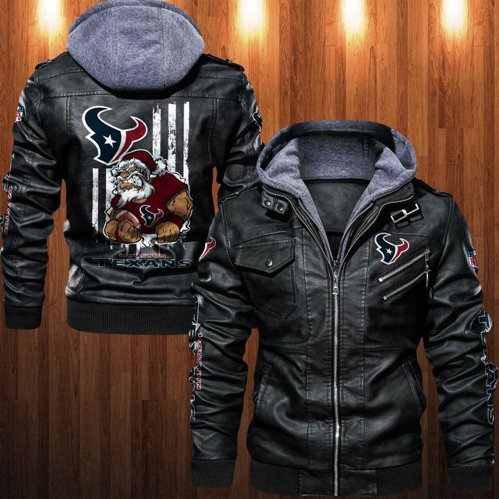 Houston Texans Leather Jacket Angry Santa Claus - HVsun