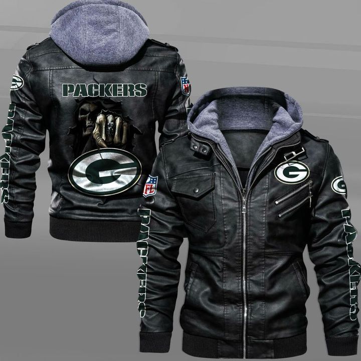 Green Bay Packers Leather Jacket Dead Skull In Back - USALast