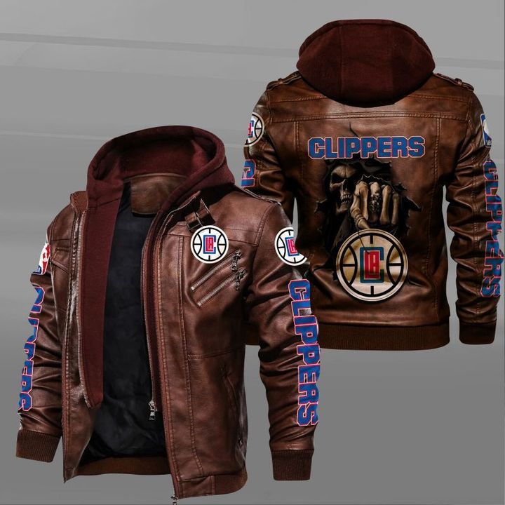 Los Angeles Clippers Leather Jacket Skull In Back - HVsun
