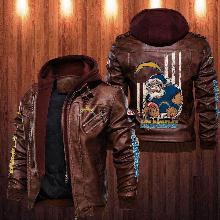 Los Angeles Chargers Leather Jacket Angry Santa Claus - HVsun