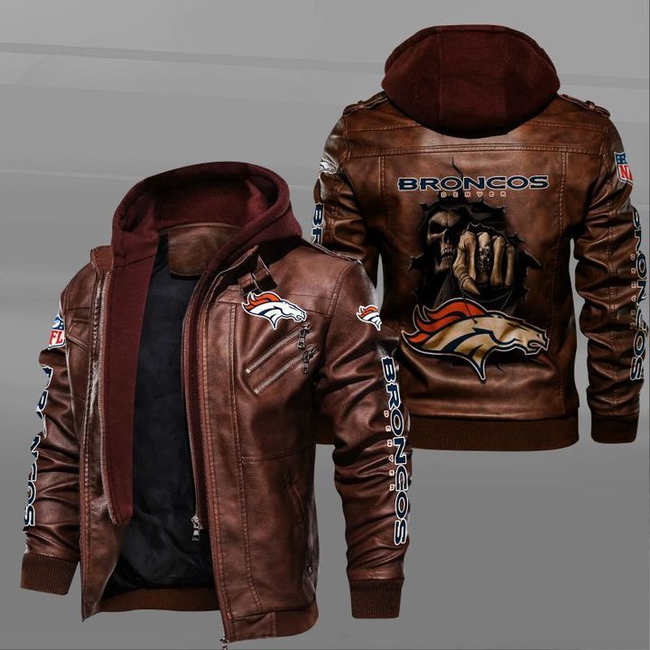 Denver Broncos Leather Jacket Dead Skull In Back - HVsun