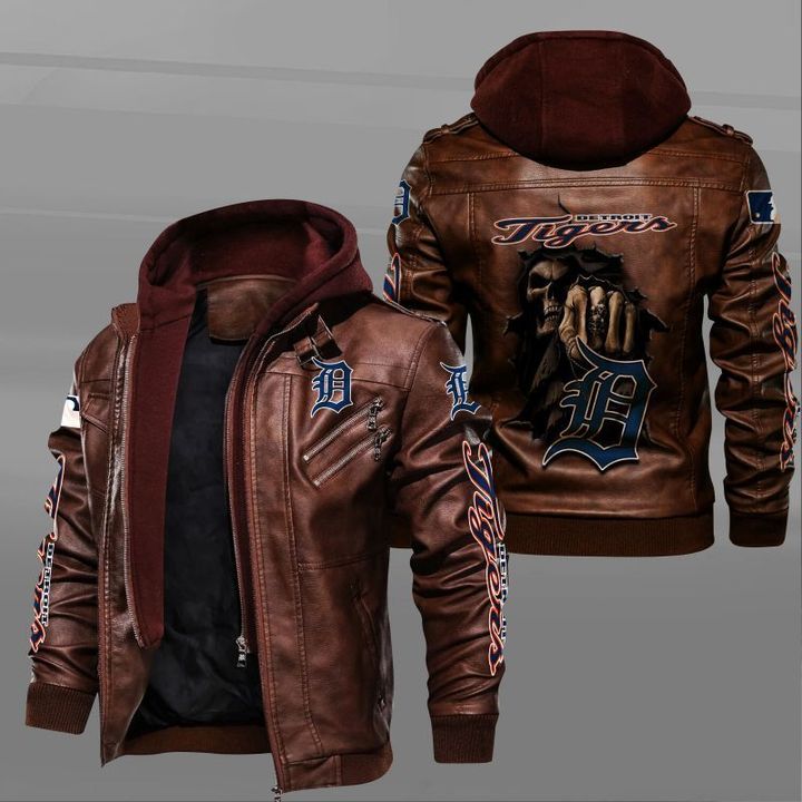 Detroit Tigers Leather Jacket Dead Skull In Back - USALast