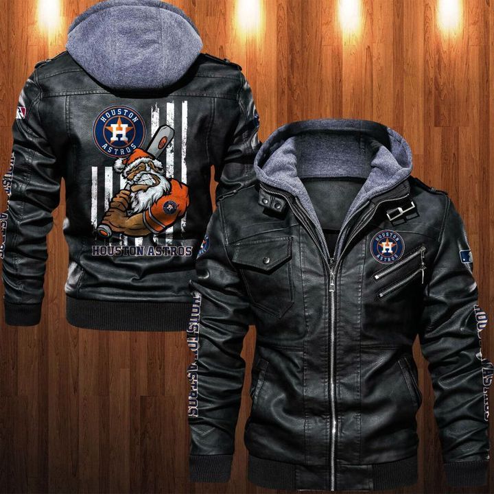 Houston Astros Leather Jacket Angry Santa Claus - HVsun