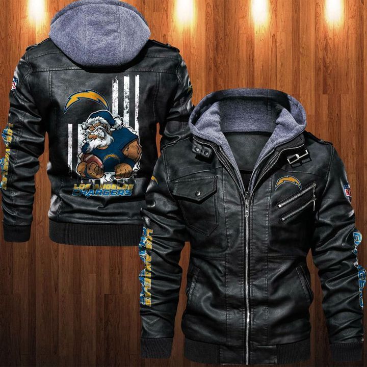 Los Angeles Chargers Leather Jacket Angry Santa Claus - HVsun