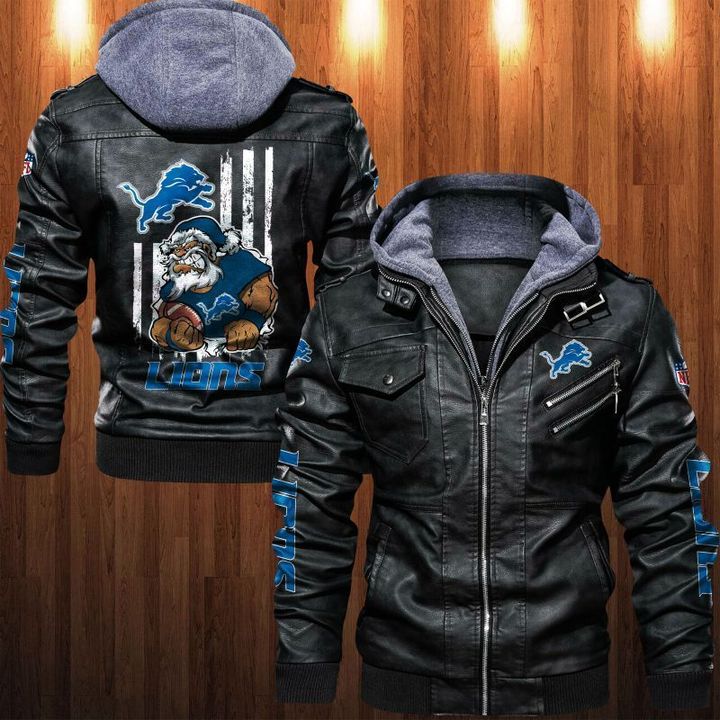 Detroit Lions Leather Jacket Angry Santa Claus - USALast