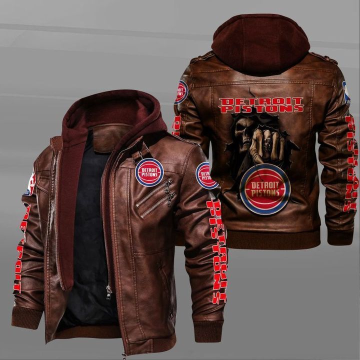Detroit Pistons Leather Jacket Dead Skull In Back - USALast