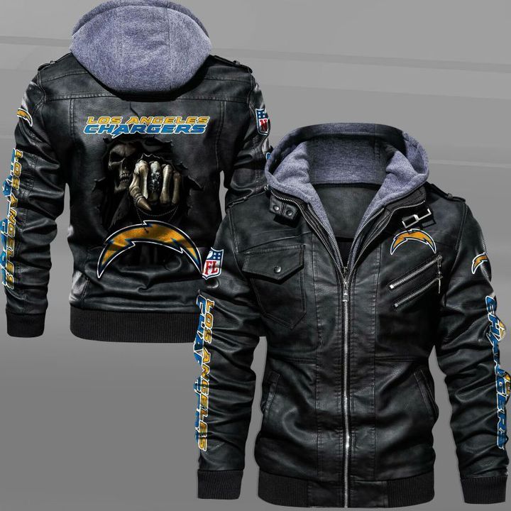 Los Angeles Chargers Leather Jacket Dead Skull In Back - HVsun