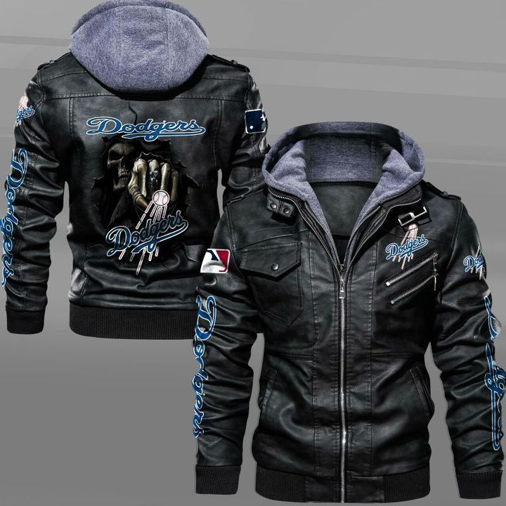 Los Angeles Dodgers Leather Jacket Dead Skull In Back - HVsun