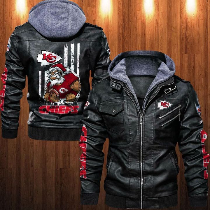 Kansas City Chiefs Leather Jacket Angry Santa Claus - HVsun