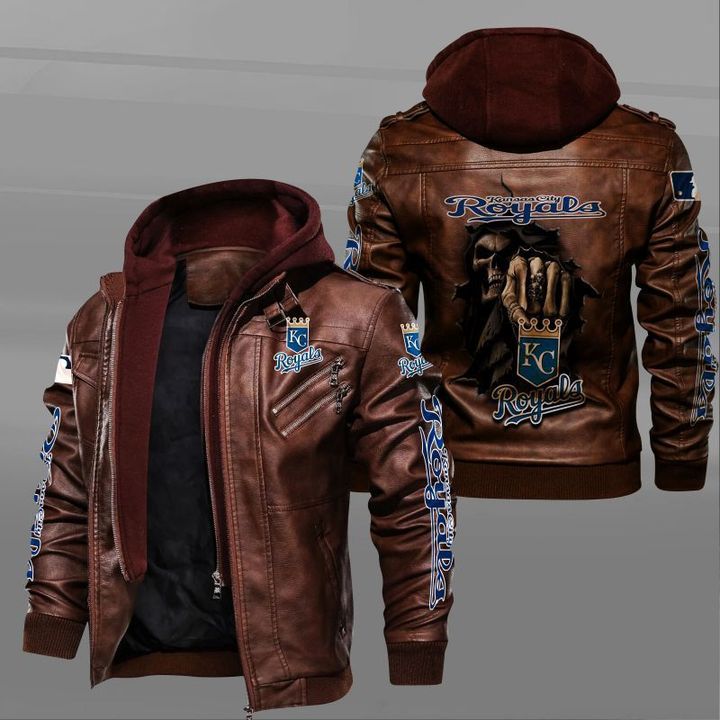 Kansas City Royals Leather Jacket Dead Skull In Back - HVsun