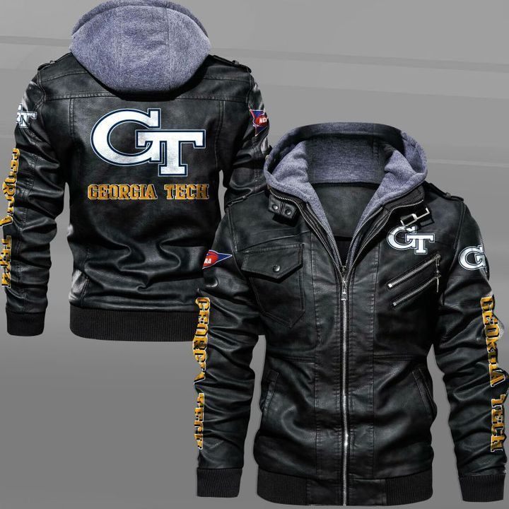 Georgia Tech Yellow Hooded Leather Jackets - USALast