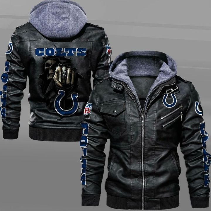 Indianapolis Colts Leather Jacket Dead Skull In Back - HVsun
