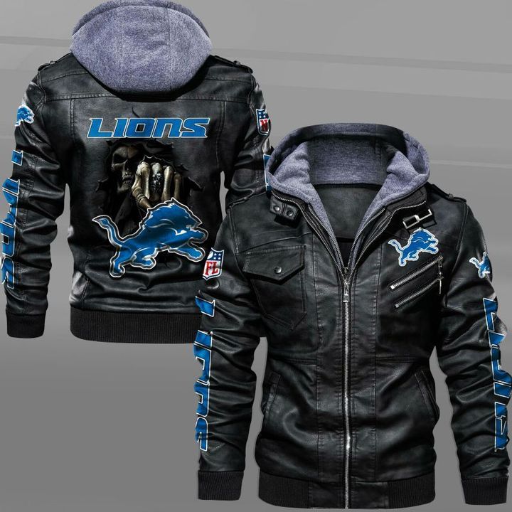 Detroit Lions Leather Jacket Dead Skull In Back - HVsun