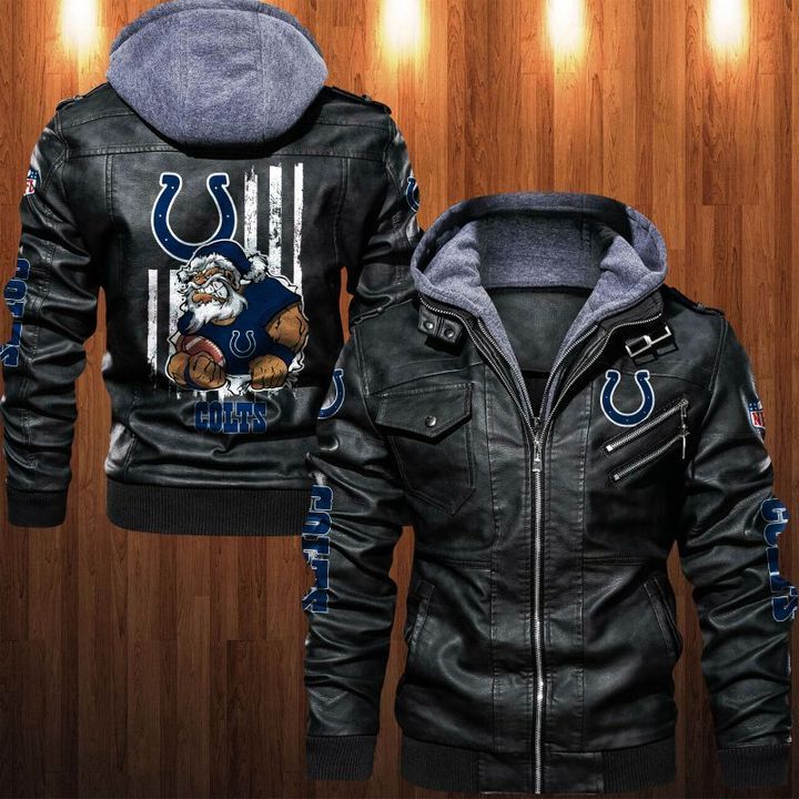 Indianapolis Colts Leather Jacket Angry Santa Claus - HVsun