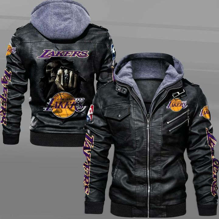 Los Angeles Lakers Leather Jacket Dead Skull In Back - HVsun