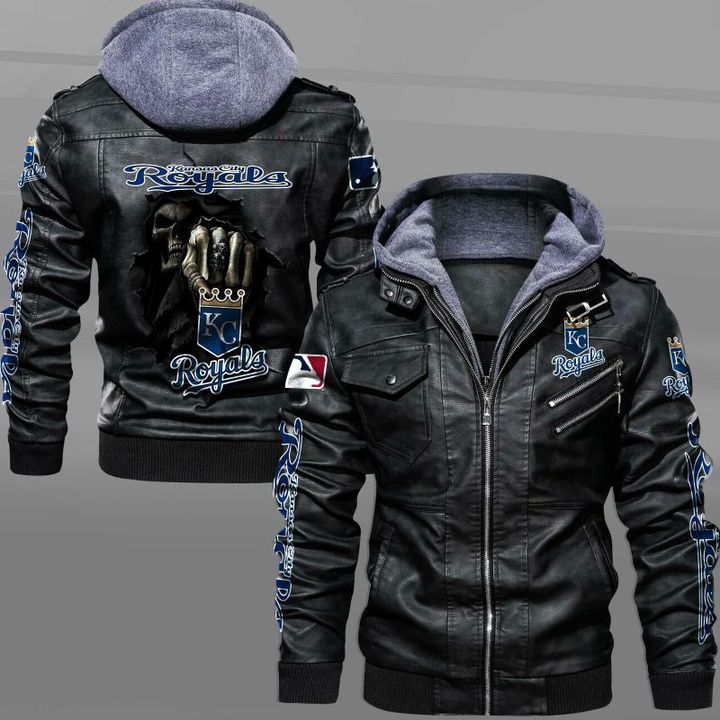 Kansas City Royals Leather Jacket Dead Skull In Back - HVsun
