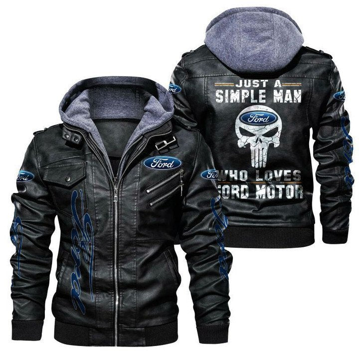 Just A Simple Man Who Loves Ford Motor Leather Jacket - HVsun