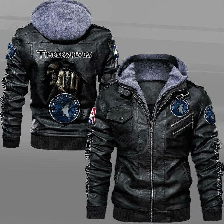 Minnesota Timberwolves Leather Jacket Dead Skull In Back - HVsun