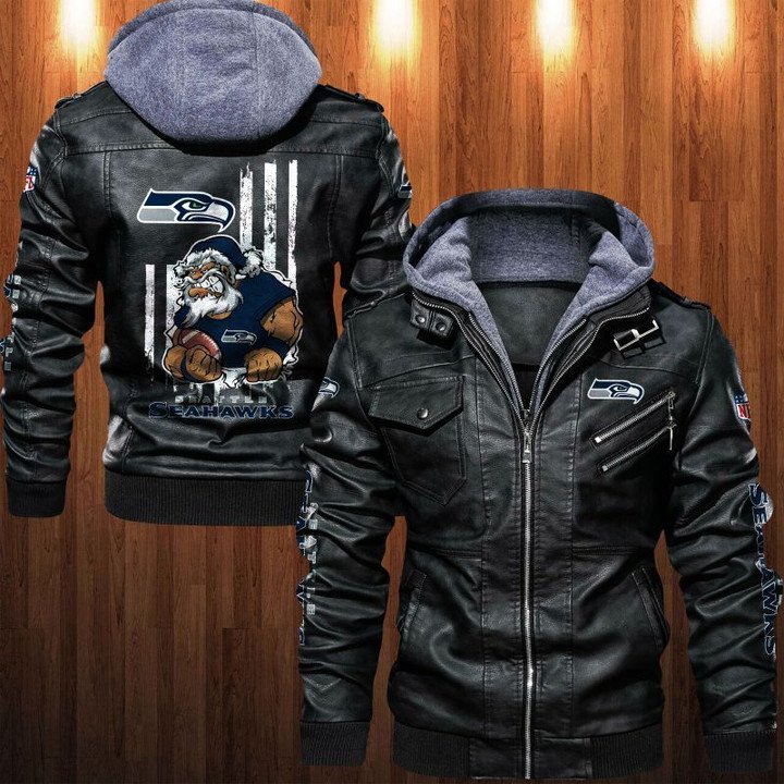 Seattle Seahawks Leather Jacket Angry Santa Claus - HVsun