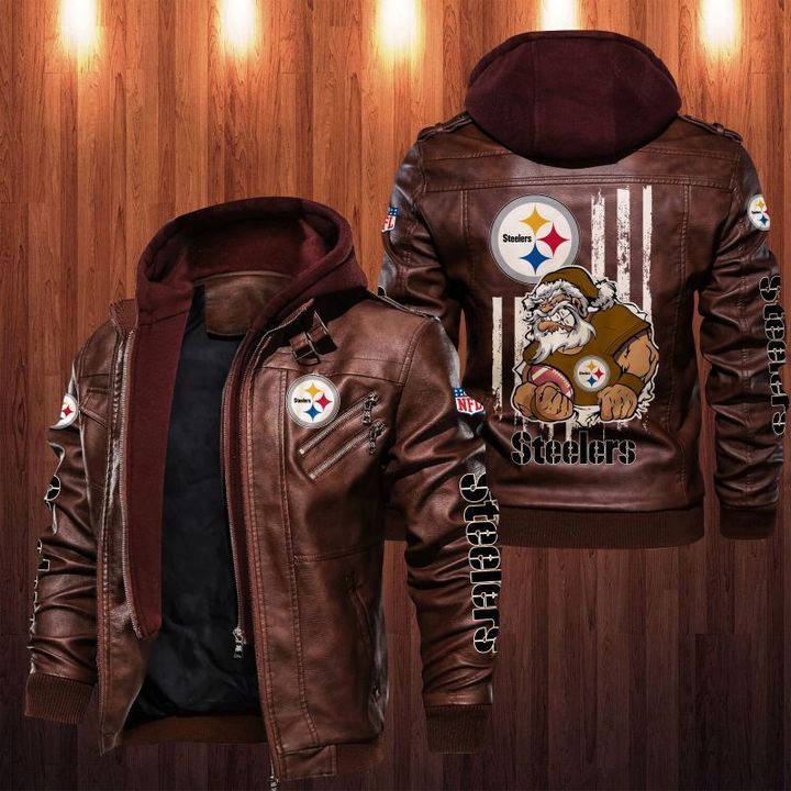 Pittsburgh Steelers Leather Jacket Angry Santa Claus - HVsun