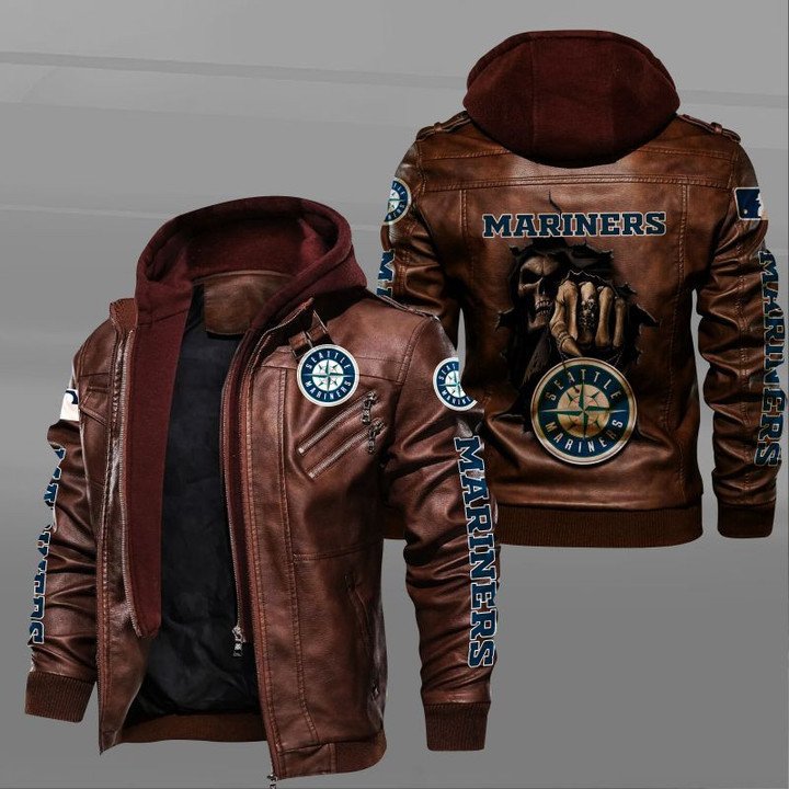 Seattle Mariners Leather Jacket Dead Skull In Back - HVsun