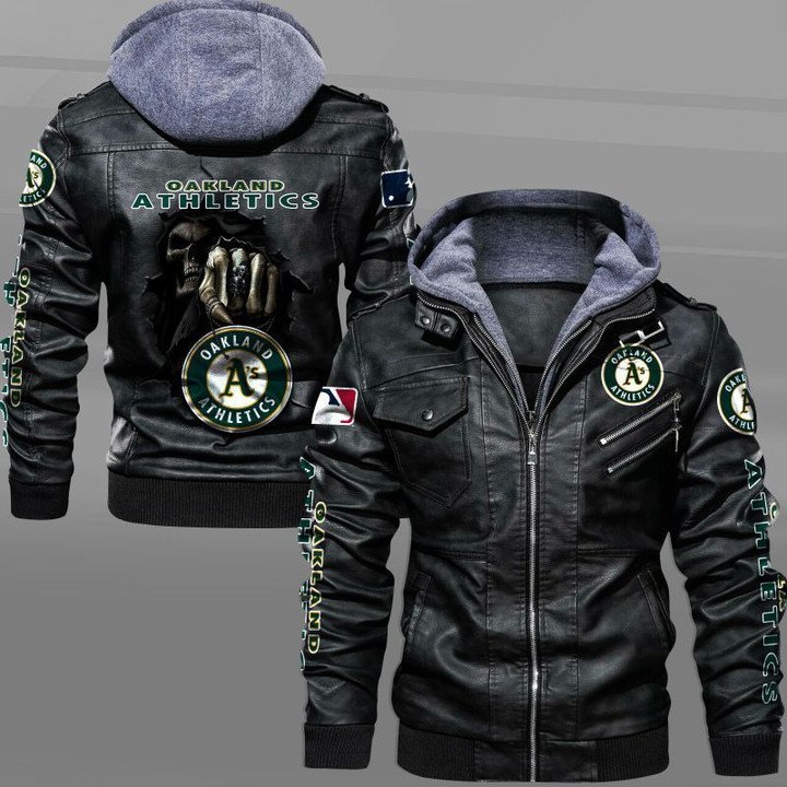 Oakland Athletics Leather Jacket Dead Skull In Back - HVsun
