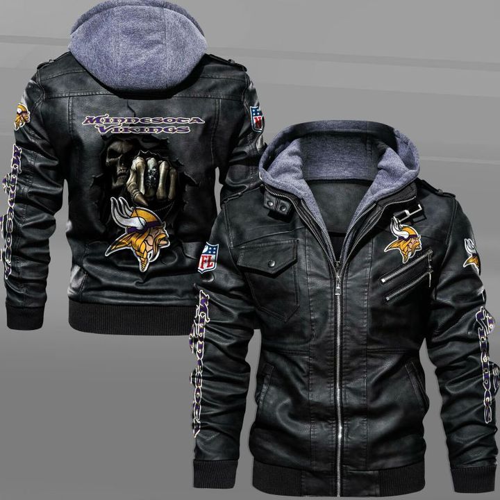 Minnesota Vikings Leather Jacket Dead Skull In Back - HVsun