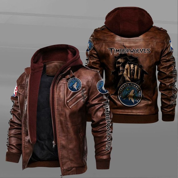 Minnesota Timberwolves Leather Jacket Dead Skull In Back - HVsun