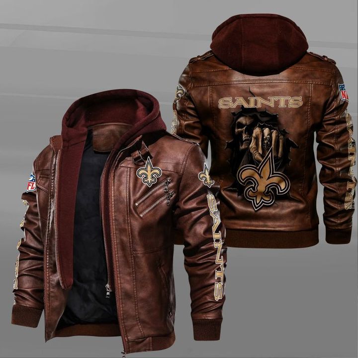 New Orleans Saints Leather Jacket Dead Skull In Back - HVsun