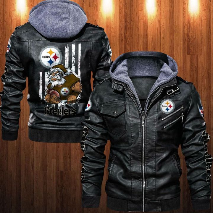 Pittsburgh Steelers Leather Jacket Angry Santa Claus - HVsun