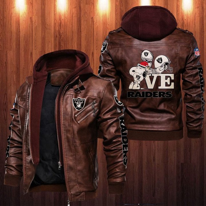 Snoopy Love Las Vegas Raiders Leather Jacket - HVsun