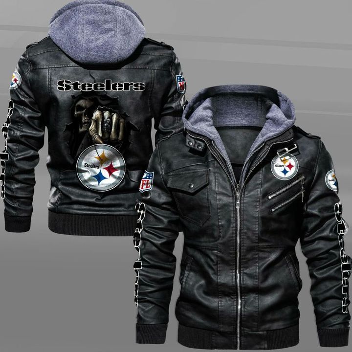 Pittsburgh Steelers Leather Jacket Dead Skull In Back - HVsun