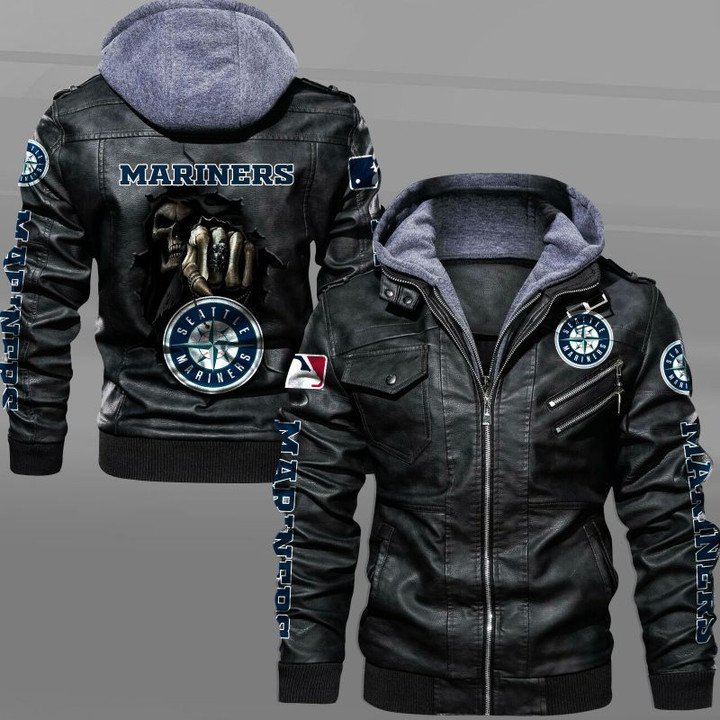 Seattle Mariners Leather Jacket Dead Skull In Back - HVsun