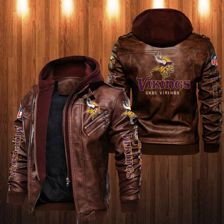 Minnesota Vikings Hooded Leather Jacket - HVsun