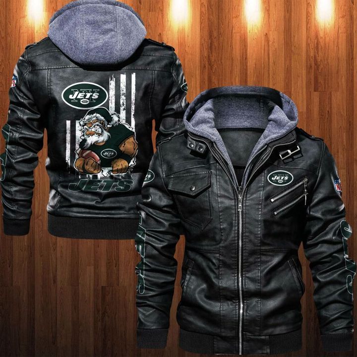 New York Jets Leather Jacket Angry Santa Claus - HVsun