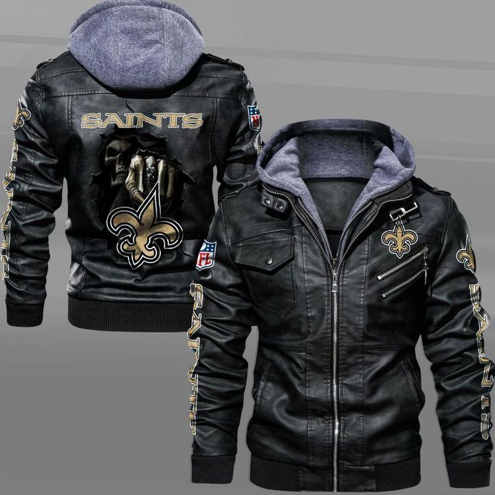 New Orleans Saints Leather Jacket Dead Skull In Back - HVsun